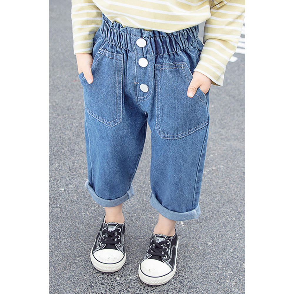 Unomatch Toddler Girls Summer loose Thigh solid Jeans