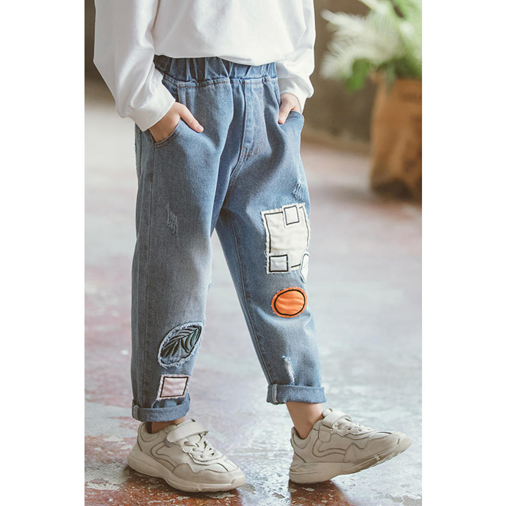 Unomatch Kids Baby Girls Stylish Shredded Printed Jeans