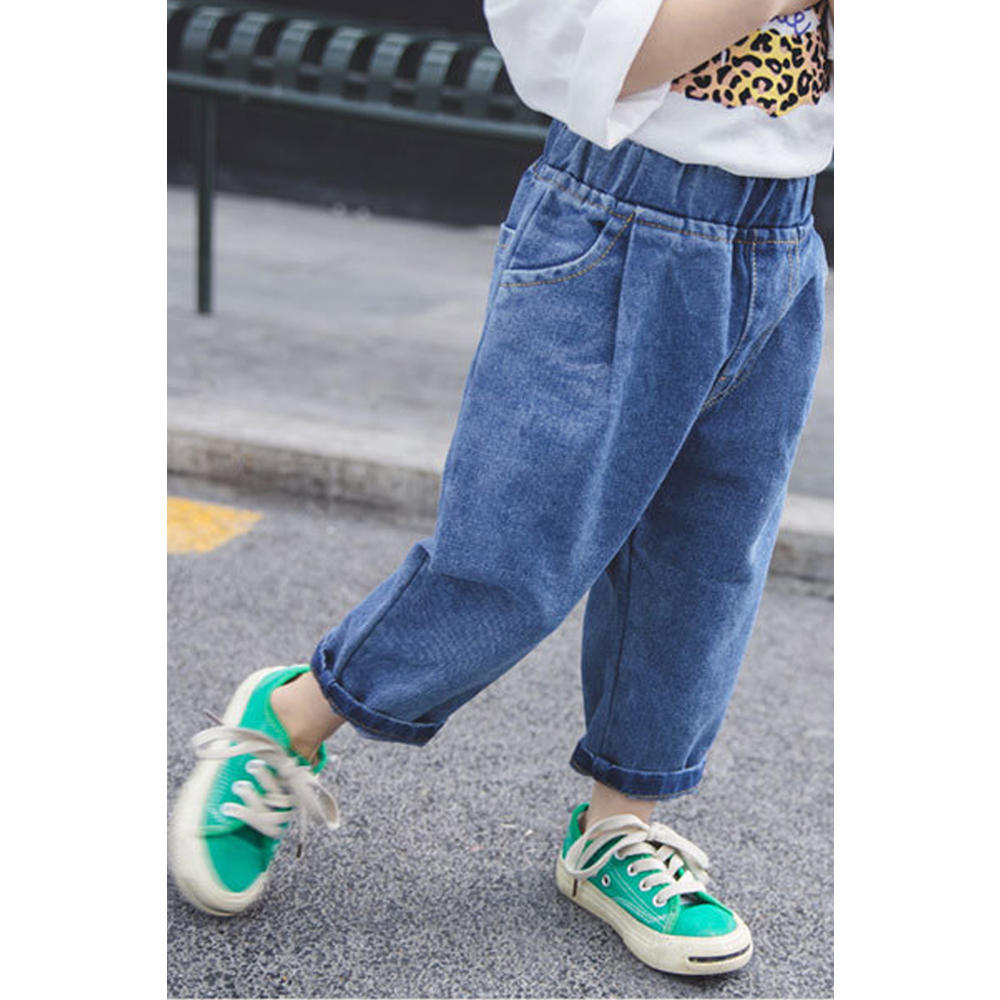 Unomatch Kids Baby Girls Adorable Solid Color Loose Fit Jeans
