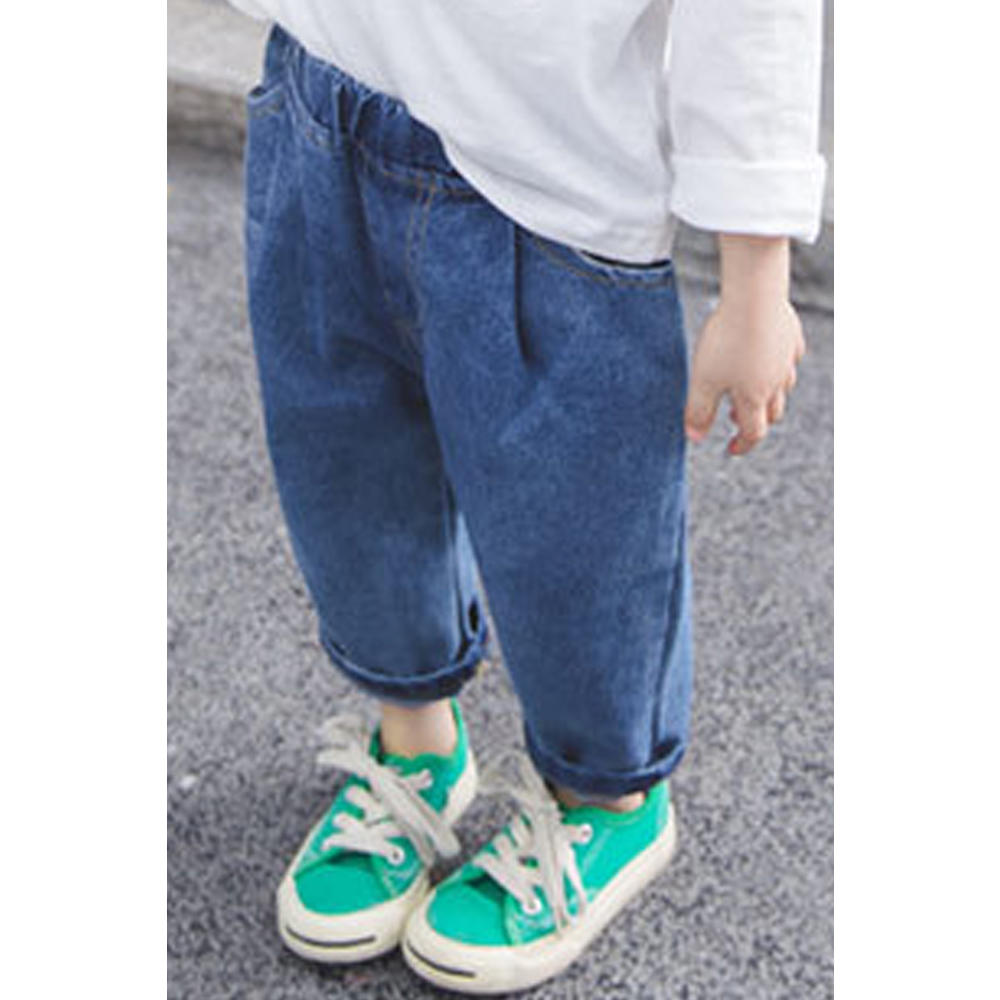 Unomatch Kids Baby Girls Adorable Solid Color Loose Fit Jeans