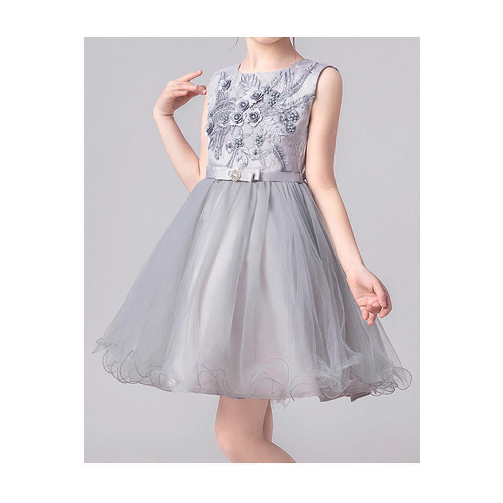 ZaraBeez Kid Girl Sleeveless Flower Pearl Decorative Evening Dress