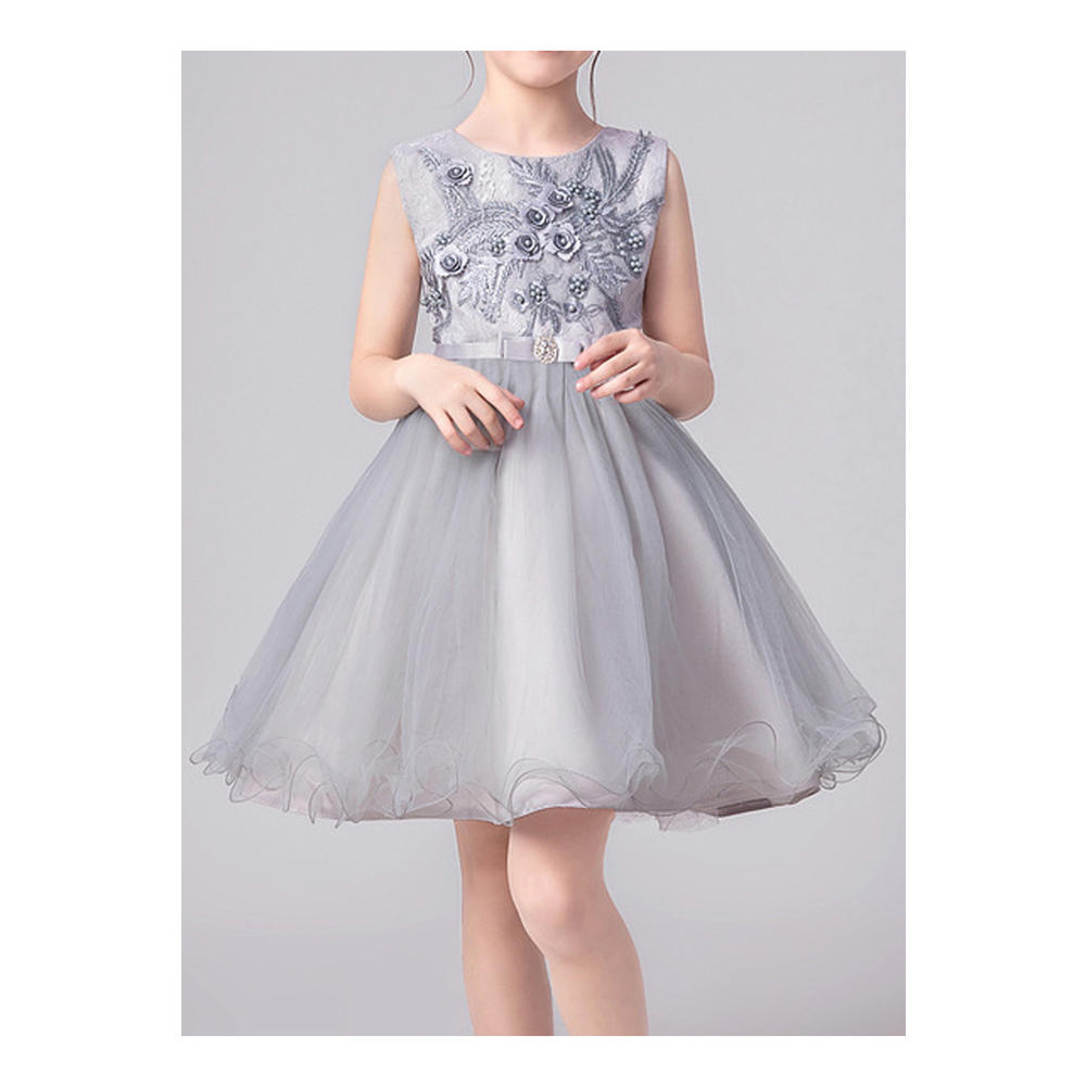 ZaraBeez Kid Girl Sleeveless Flower Pearl Decorative Evening Dress