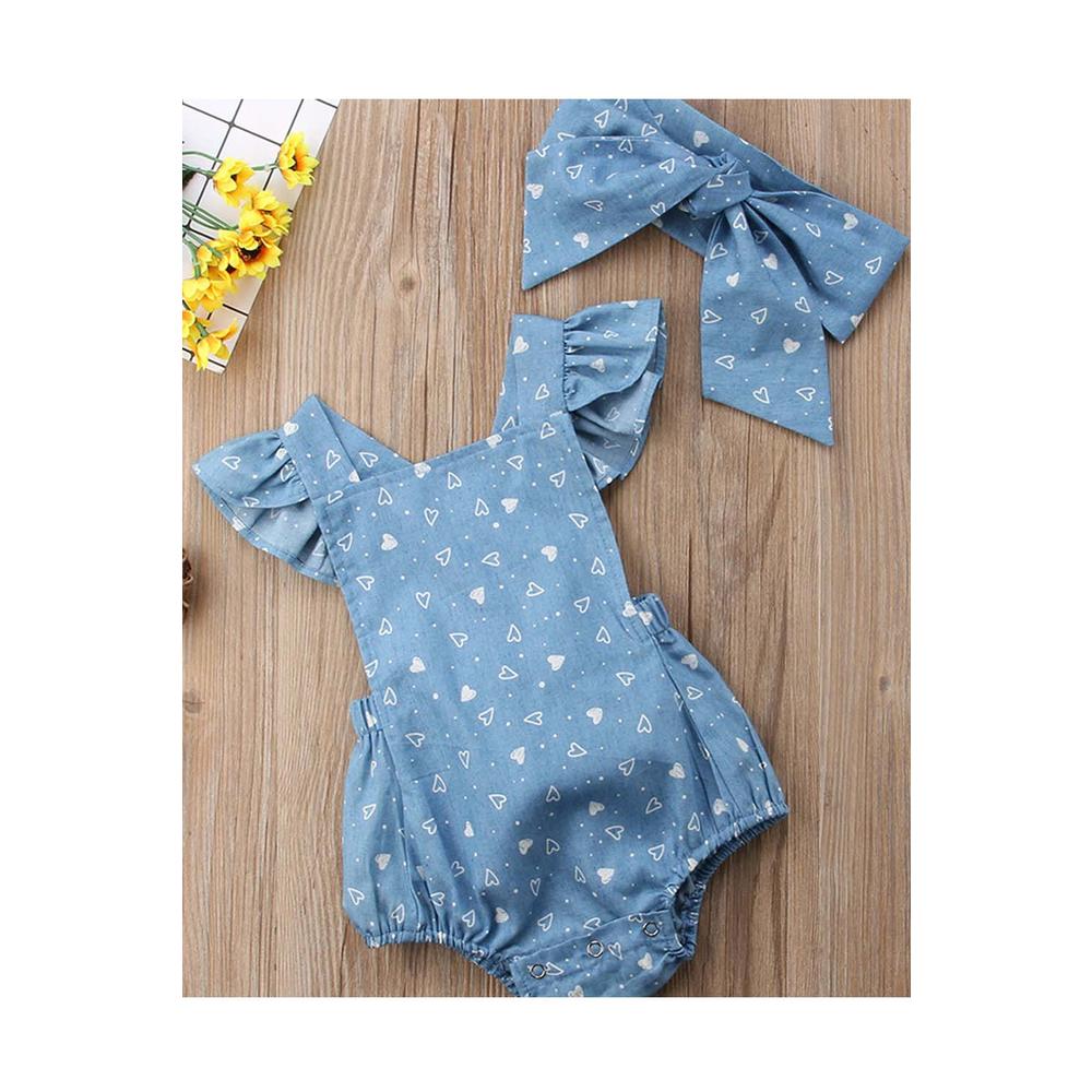 Unomatch Baby Girls Heart Printed Ruffled Sleeve Play Time Romper