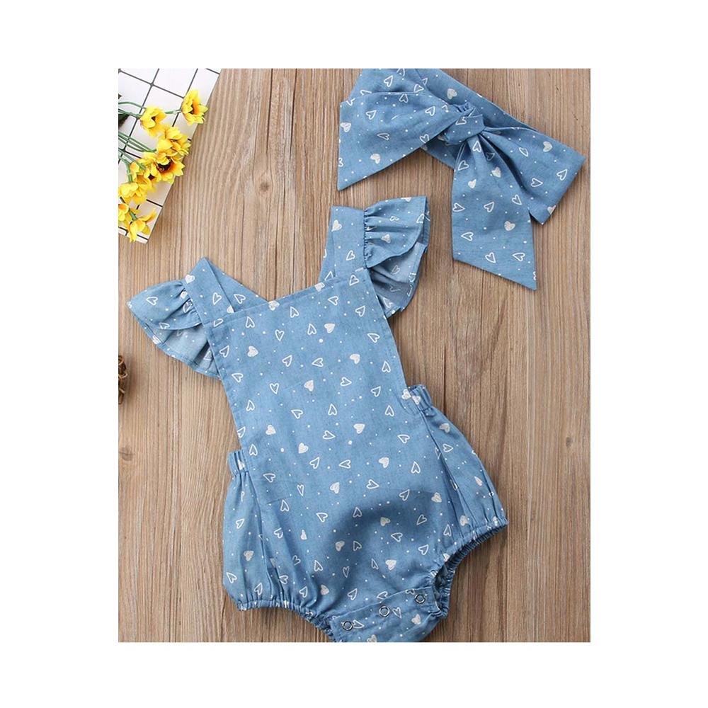 Unomatch Baby Girls Heart Printed Ruffled Sleeve Play Time Romper