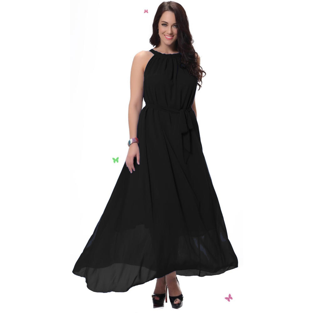 ZaraBeez Women Sleeveless A-line Chiffon Plus Size Black