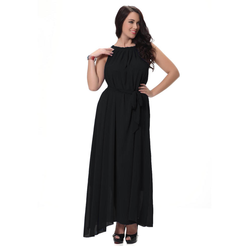 ZaraBeez Women Sleeveless A-line Chiffon Plus Size Black