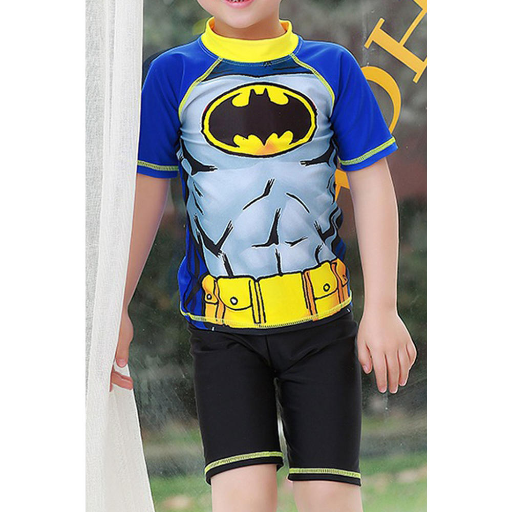 ZaraBeez Kids Boys Short Sleeve Batman Print Solid Elastic Waist Swimsuit
