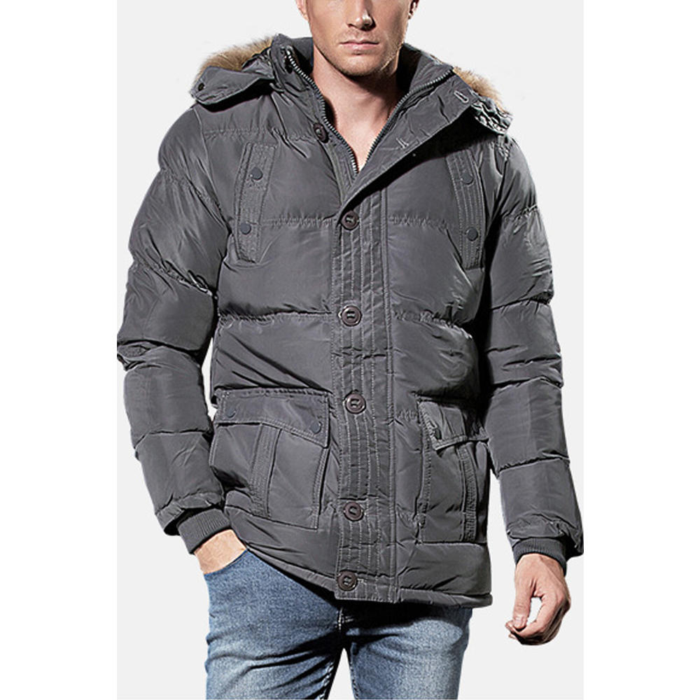 KettyMore Men Thickened Outerwear Snap & Zip Closure Padded Jacket
