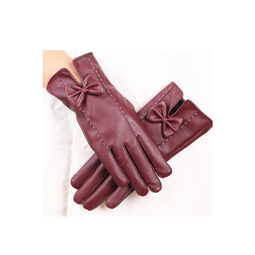 Unomatch Women Comfortable Winter Season Thick Warm PU Leather Gloves