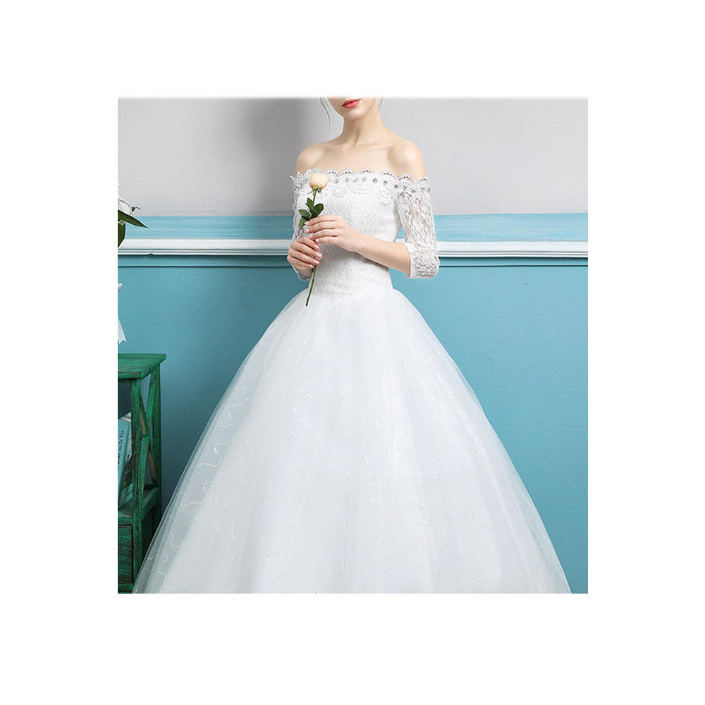 Tom Carry Women Breathable Half Sleeve Off-Shoulder Solid Colored Skirt Wedding Dress