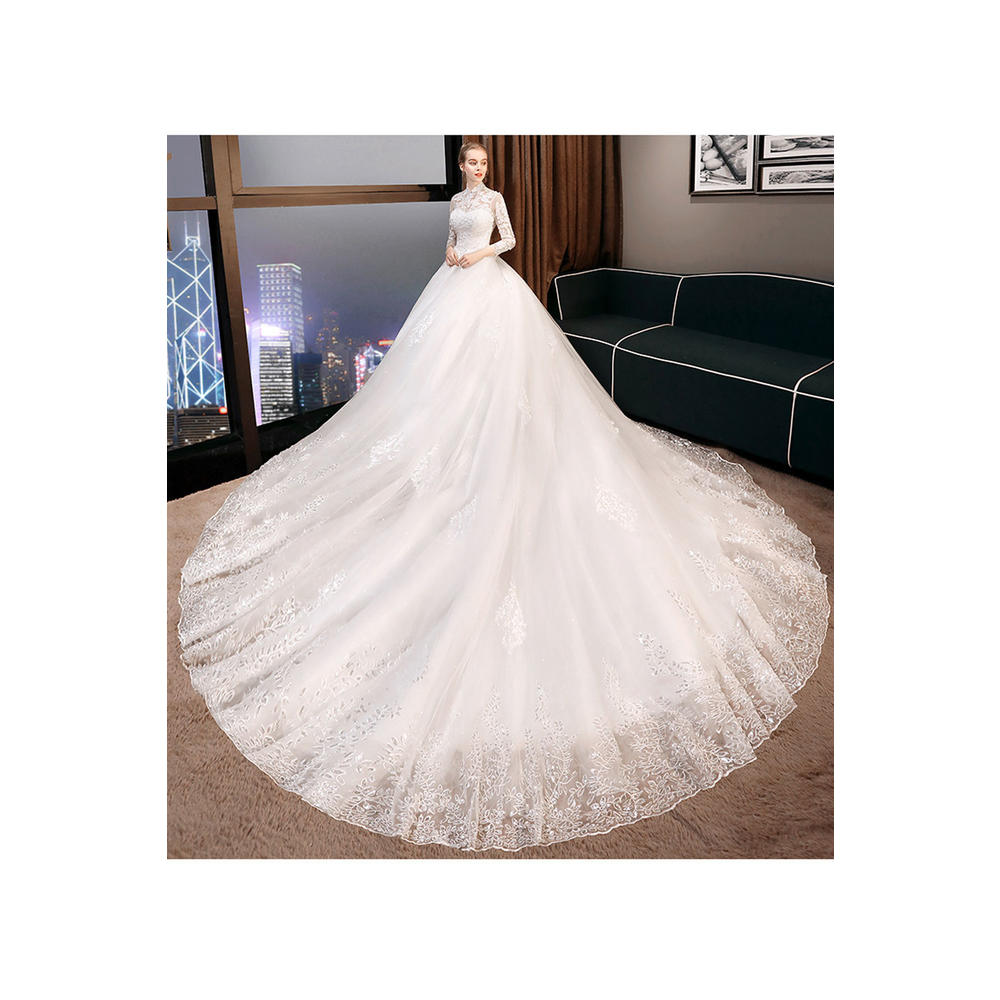 ZaraBeez Women Trendy Stand Collar Long Sleeve Pretty Lace Embroidered Wedding Dress