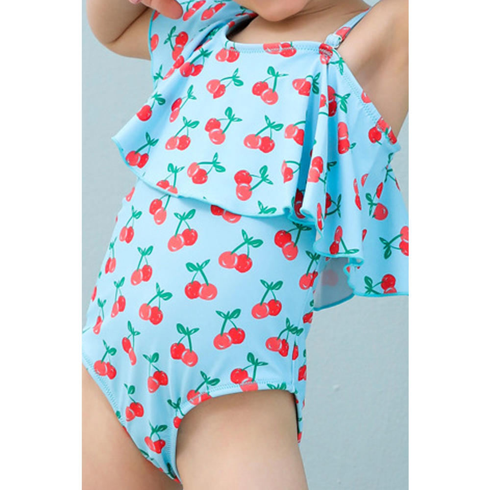 Unomatch Baby Girls Slanting Neck Cherry Printed Beach Out One Piece Swimwear