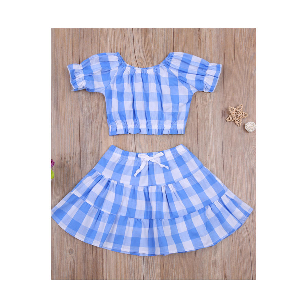 Unomatch Baby Girls Short Sleeve Plaid Pattern Soft Two Piece Outfit Set