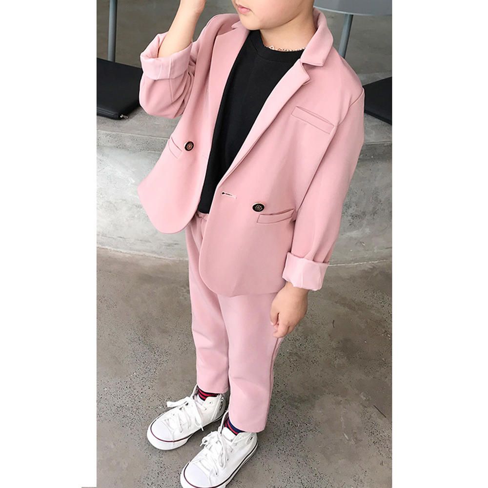 Unomatch Toddler Boys Solid Colored Elastic Waist Long Sleeve Coat Pockets Two Piece Suit