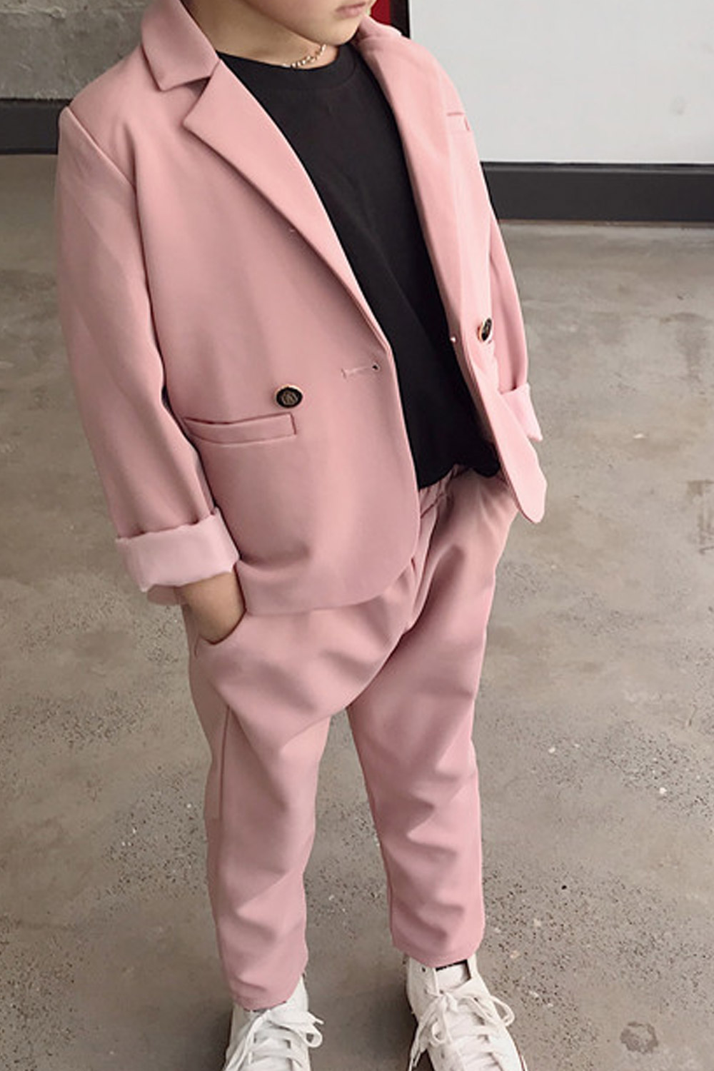 Selected Color is Pink Double-Breasted Trousers,