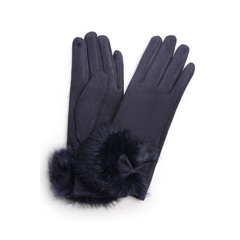 Unomatch Women Solid ColorWomen Elegant Solid Colored Bow Attached Beautiful Cozy Winter Gloves Thick & Warm Winter Gloves