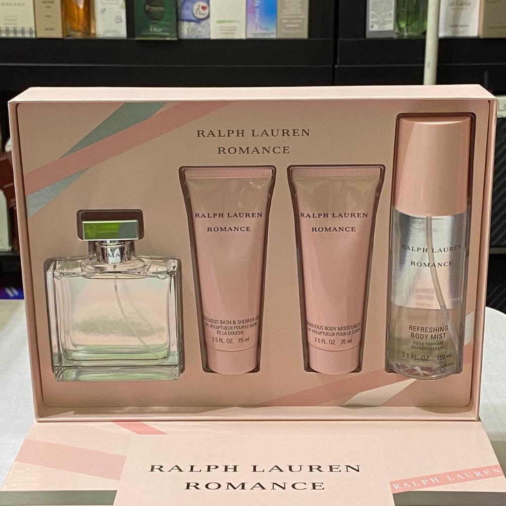 Romance By Ralph Lauren 4-Pcs Women Set 3.4 Oz + Body Mist + Lotion +  Shower Gel