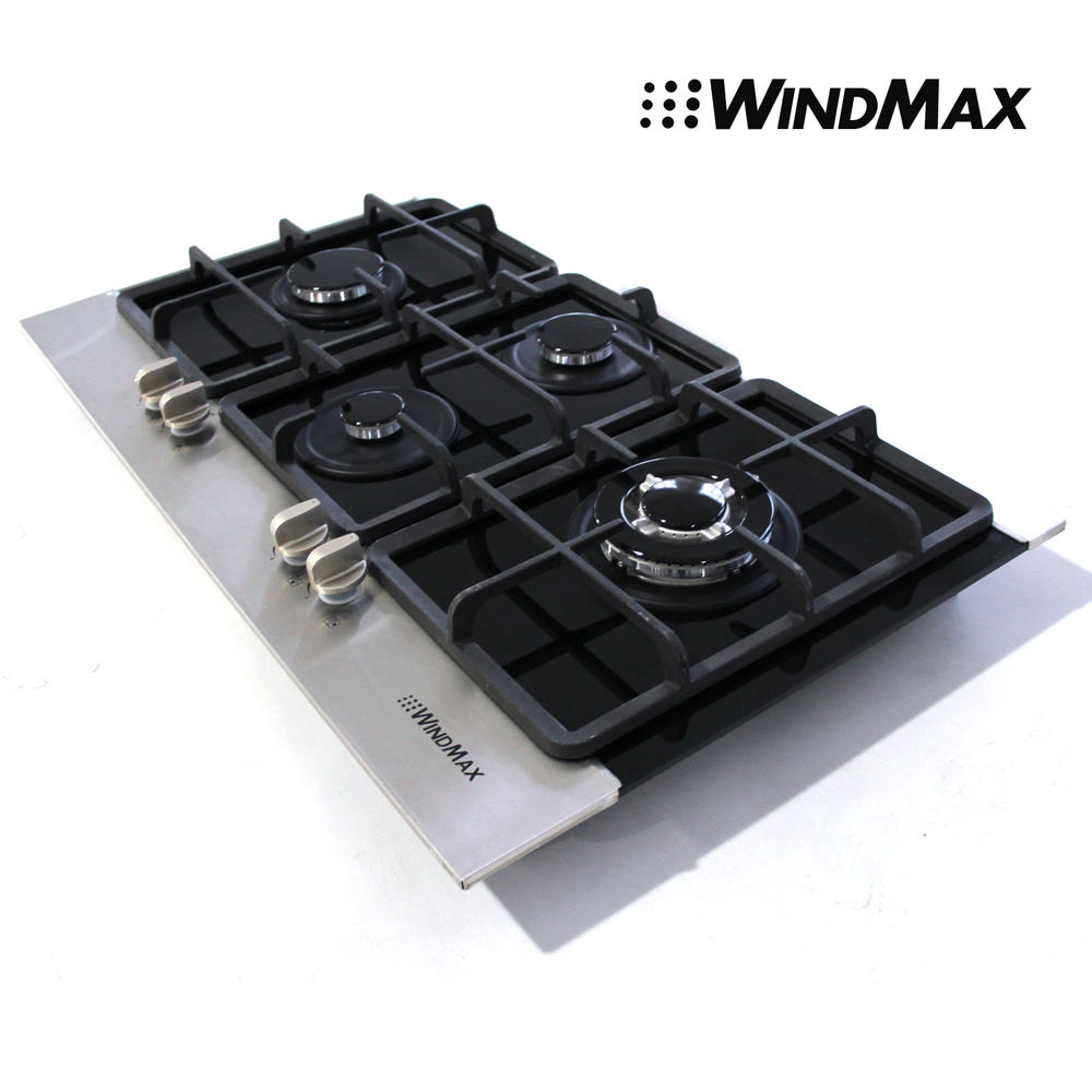 Windmax 34.6" Black NG LPG Tempered Glass Built-in Kitchen 4 Burner Gas Hob Cooktops