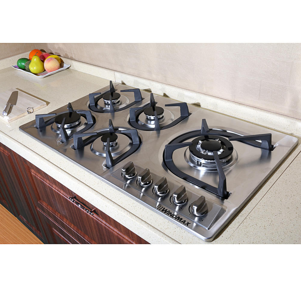Windmax Hot 34" Stainless Steel Built-in 5 Burner Stove Gas Hob Cooktop Cooker Cook Tops