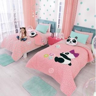 Dreampartyworld Panda Green Hearts Pink Comforter Cushion