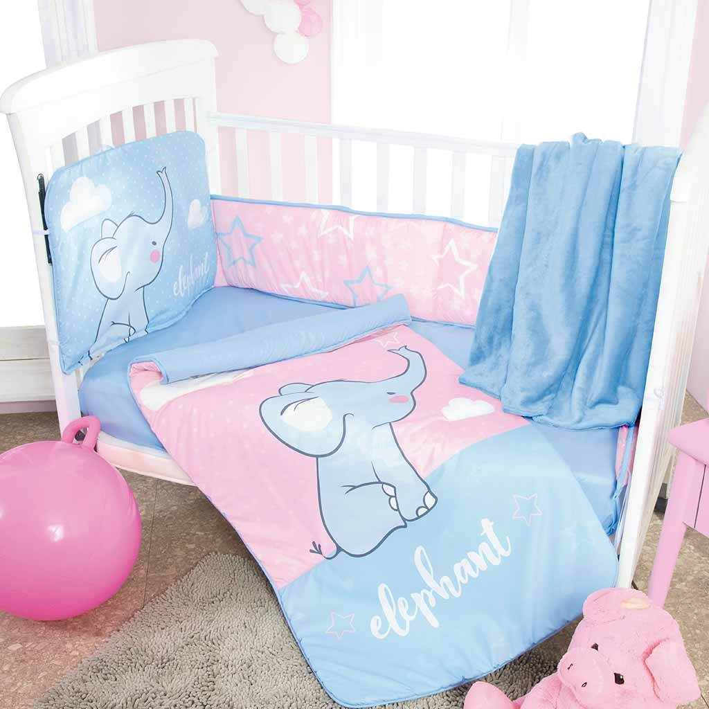 pink and blue baby bedding