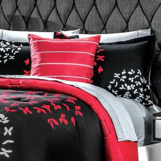 Dreampartyworld Red And White Leaves Comforter Set Queen Size Reversible Shams Throw Pillow Bedding And Decoration