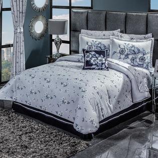 Dreampartyworld Black And White Flowers Comforter And Sheet Set King Size Reversible Shams Throw Pillow Bedskirt Bedding And Decoration