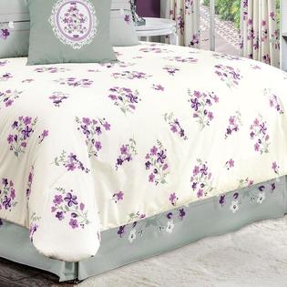 Dreampartyworld Purple Flowers Comforter And Sheet Set Queen Size Reversible Shams Throw Pillow Bedskirt Bedding And Decoration