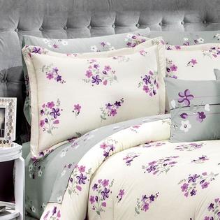 Dreampartyworld Purple Flowers Comforter And Sheet Set Full Size Reversible Shams Throw Pillow Bedskirt Bedding And Decoration