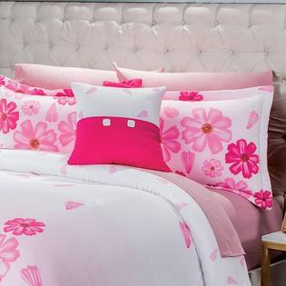 Dreampartyworld Pink Flowers And Petals Comforter Set Queen Size Reversible Shams Throw Pillow Bedding And Decoration