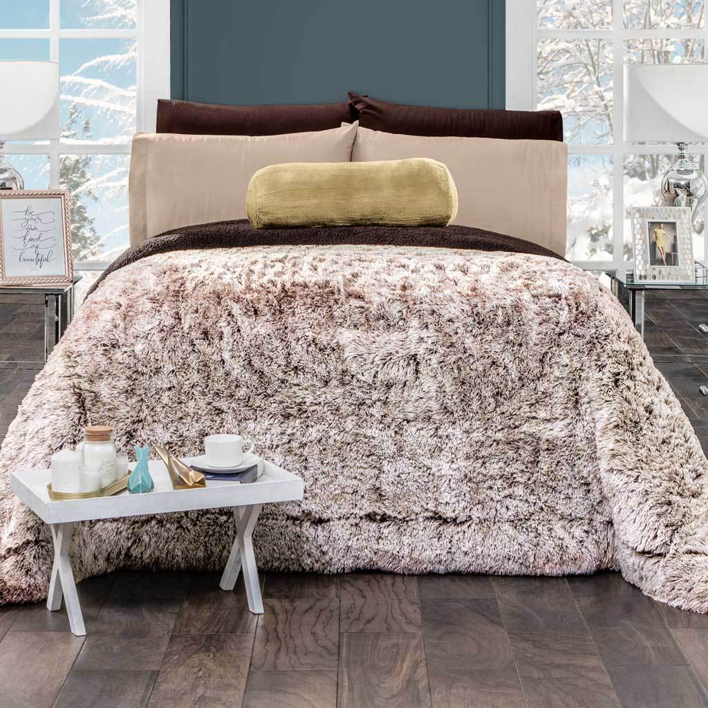 New American Bobcat faux fur Quilted 4 pcs King Queen Soft Brushed Comforter Set