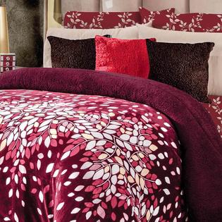 Dreampartyworld Wine Red Leaves Flannel Soft Blanket With Sherpa And Thick Wadding King Xl 1pc
