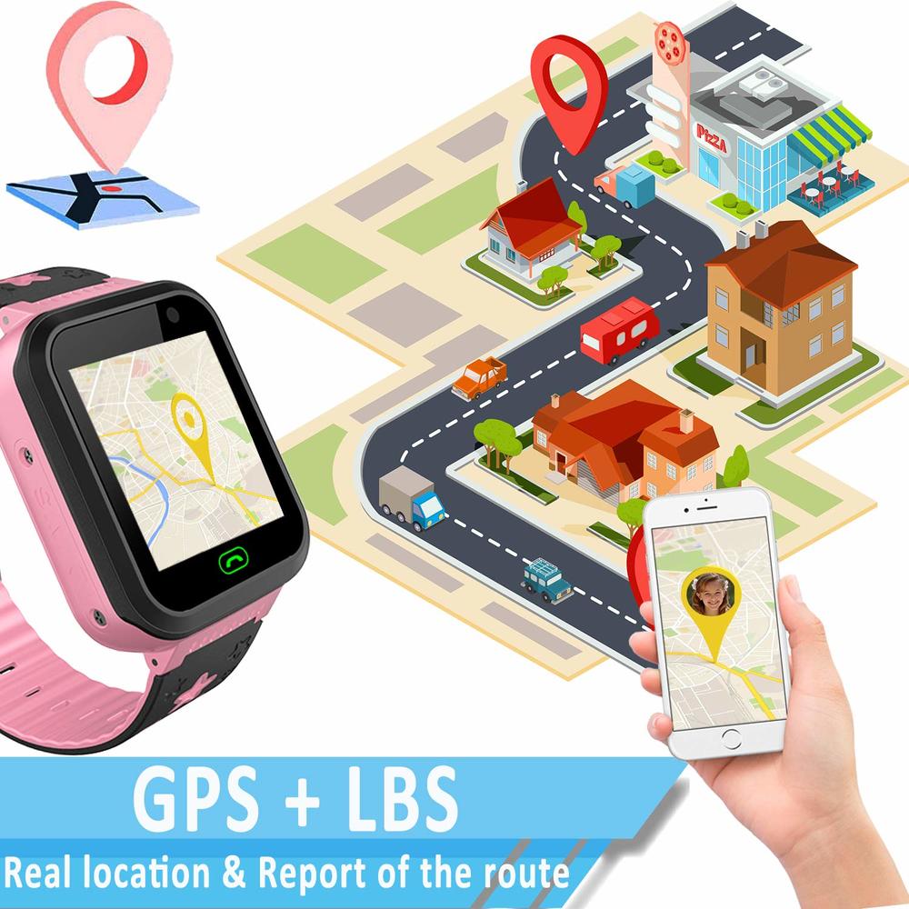 SZBXD Kids Smart Watch Phone, GPS Tracker Smart Wrist Watch with SOS Camera Blue, Pink ,Black  colors