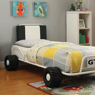 Hs Race Car Design White Color Bedroom Furniture Twin Size Metal Construction Bed