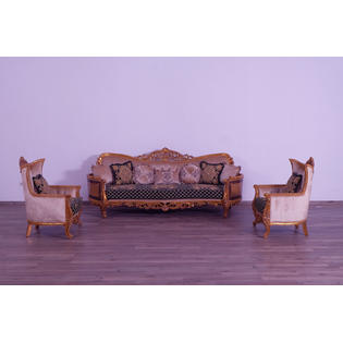 Hs 3pc Living Room Formal Sofa And Chairs Set Black Gold Fabric