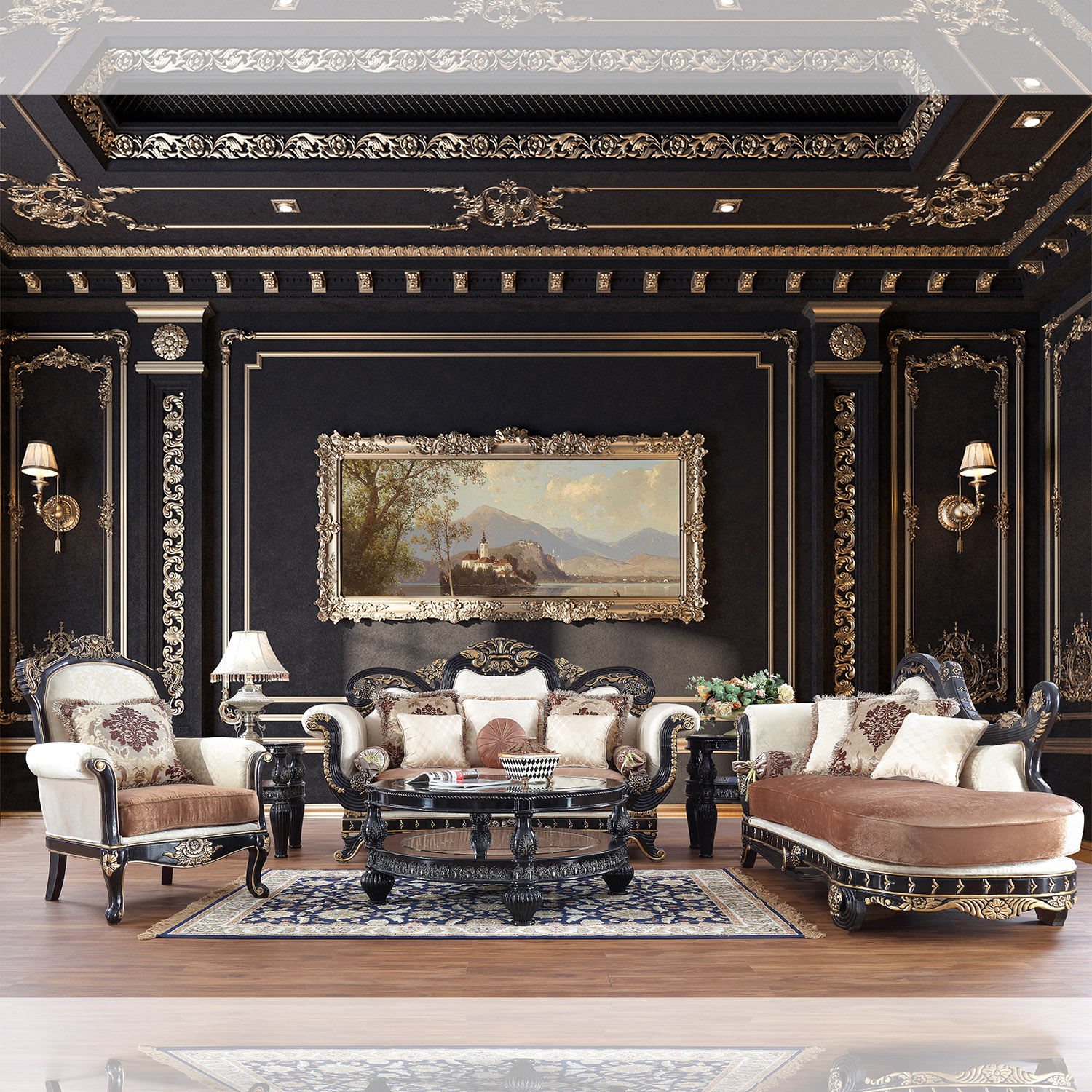 Esofastore Living Room Set Formal Majestic Black Enamel Antique