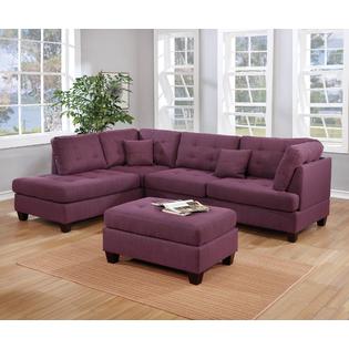 Esofastore Living Room Furniture Modern Purple Polyfiber Sectional Sofa Ottoman Sofa L R Chaise Couch