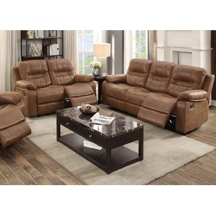 Esofastore Dark Brown Breathable Leatherette Reclining Motion Sofa Love Seat 2pc Set Living Room Furniture