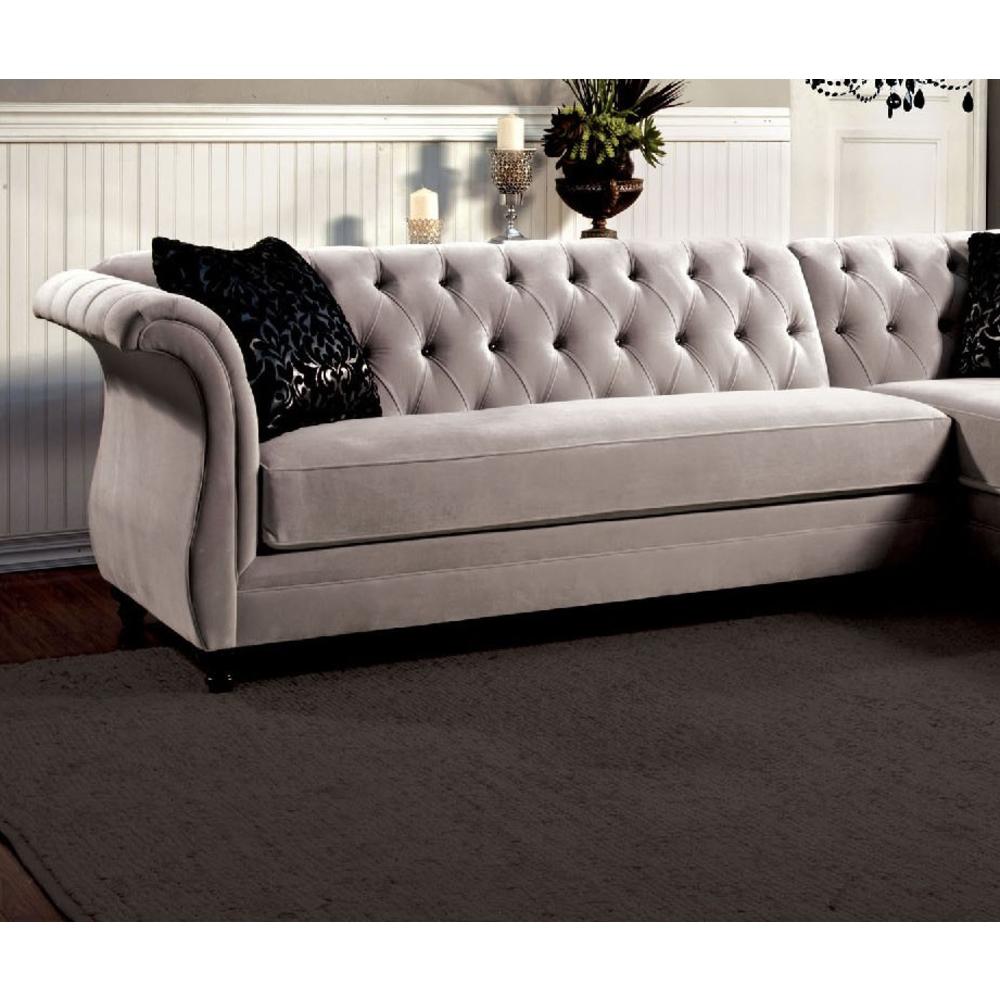 Esofastore Fabulous French Style Formal Warm Gray Tufted Sectional Sofa