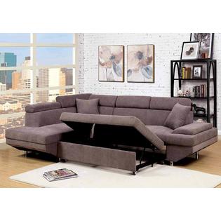 Esofastore Living Room Modern Contemporary Sectional Sofa W Pull Out Bed Brown Flannelette Fabric Sofa Chaise Couch
