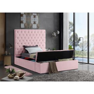 Hs Modern King Size Bed Bedroom Furniture Pink Color Velvet Storage Rails Footboard