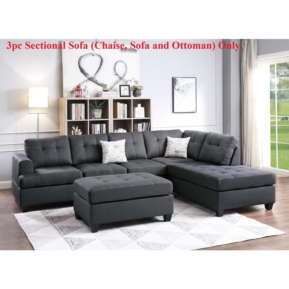 Esofastore Ebony Color Living Room Furniture 3-Pcs Sectional Set Modern Reversible Sectional Microfiber Pillows Cushion Tufted Couch