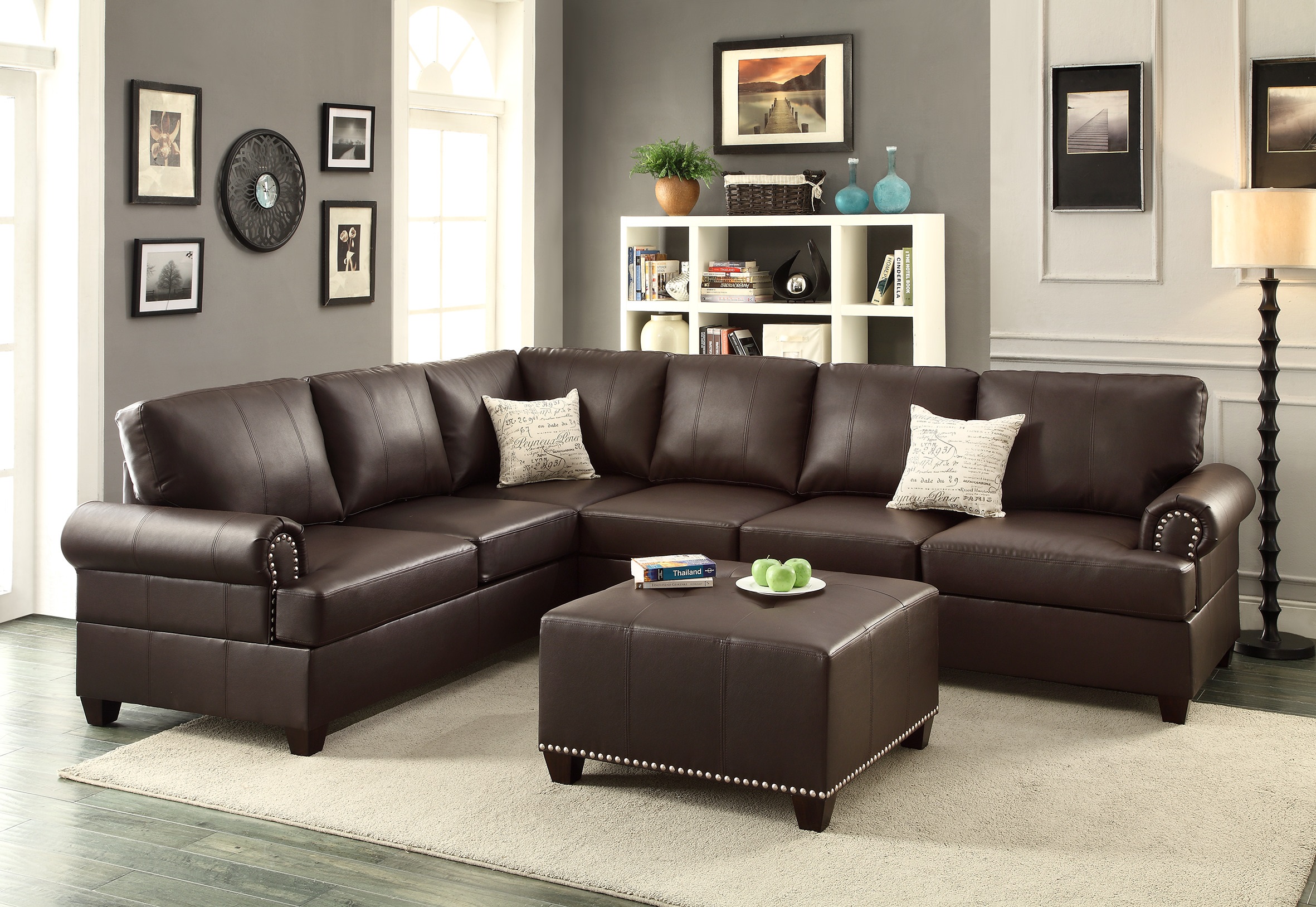 Wedge Sofa Couch Living Room Furniture, Espresso Living Room Furniture