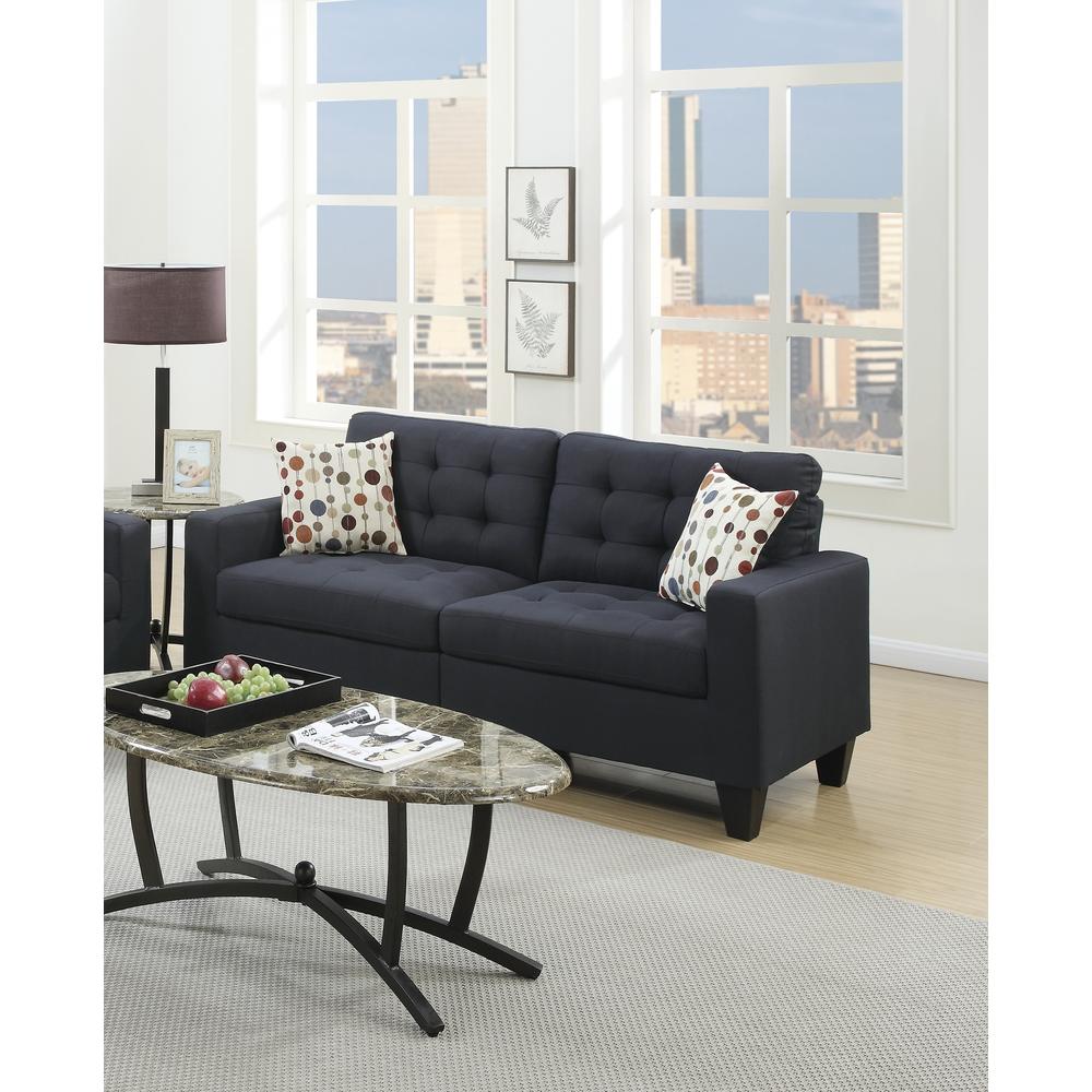 Esofastore Modern Classic Bobkona Living Room 2pcs Sofa Set Couch Tufted Fabric Sofa Loveseat Couch Black Polyfiber