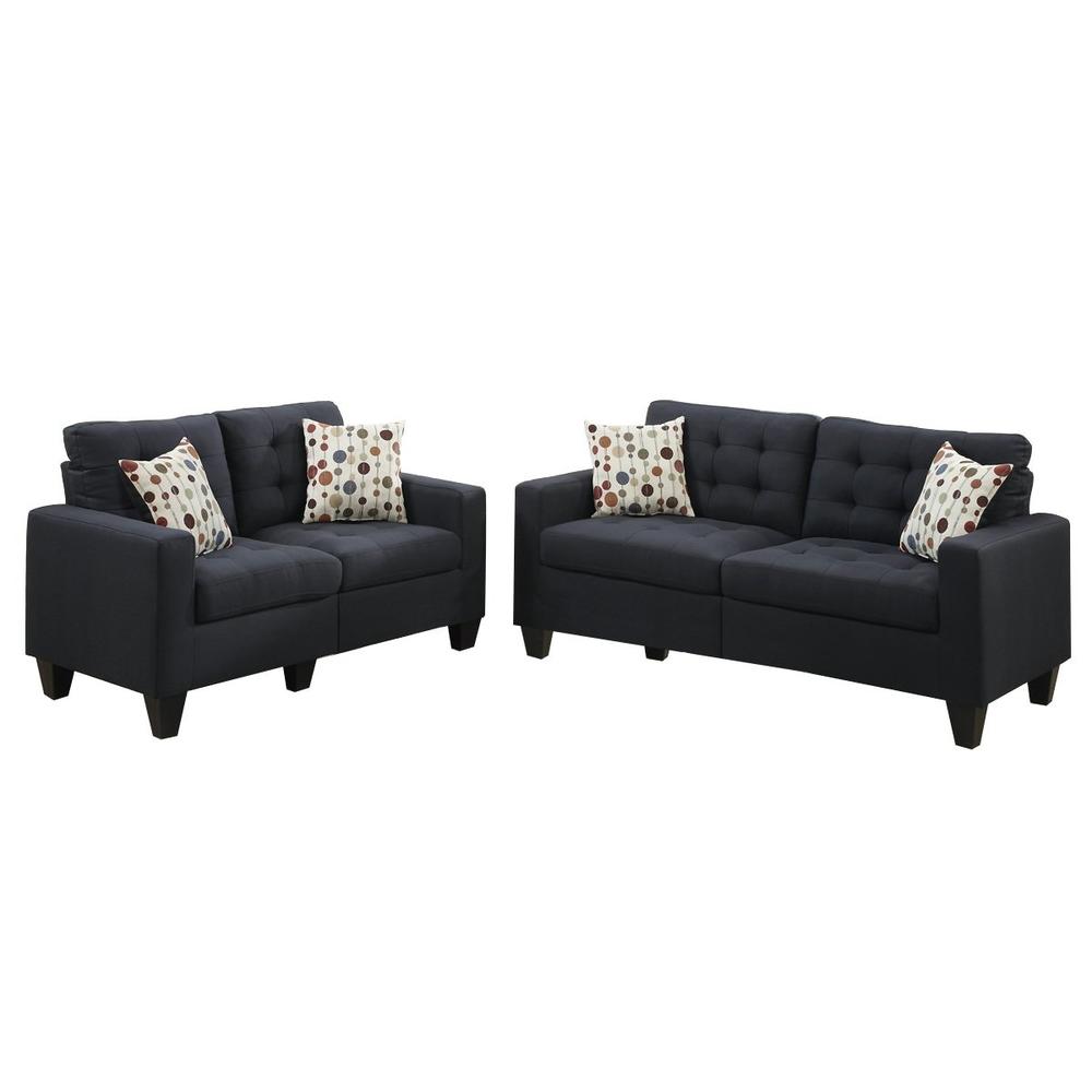 Esofastore Modern Classic Bobkona Living Room 2pcs Sofa Set Couch Tufted Fabric Sofa Loveseat Couch Black Polyfiber