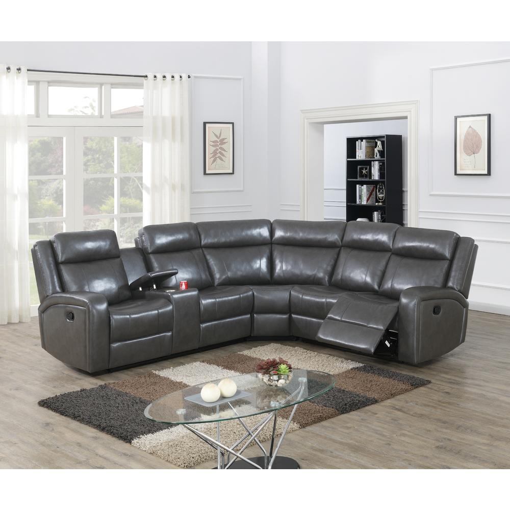 Esofastore Living Room Furniture Contemporary Reclining Motion Sectional Sofa Set Grey Loveseat w Console Wedge Plush Couch