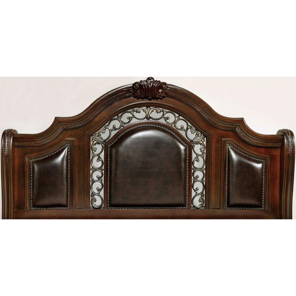 Esofastore Traditional Brown Cherry 4pc Set Cal King Size Bed Dresser Mirror Nightstand Bedroom Furniture Solid Wood Faux Wood Carved