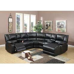 Esofastore Contemporary Living Room Bonded Leather Black Sectional Sofa Reclining Couch Console Cup holder Chaise