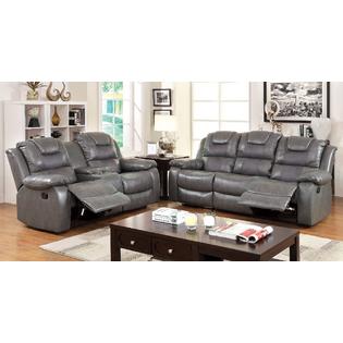 Foa Traditional Recliner Gray Bonded Leather Microfiber Cushions