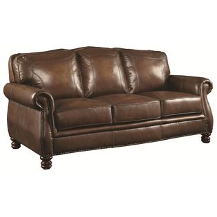 Coaster Traditional Leather Sofa Loveseat With Rolled Arms 2pc